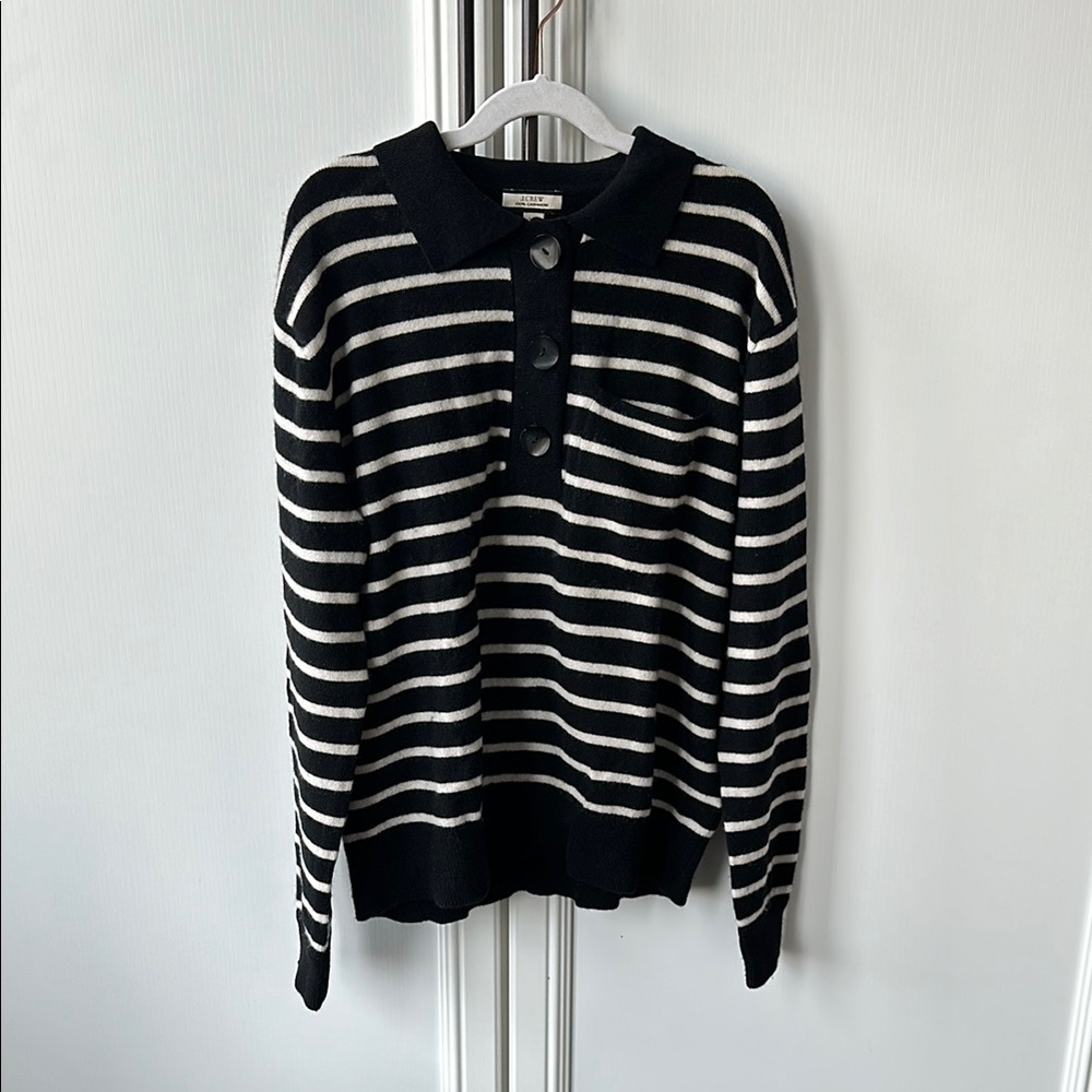 J. Crew Black and White Striped Cashmere Sweater